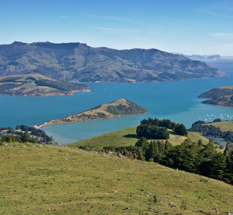 Photograph of Akaroa harbour from the hills